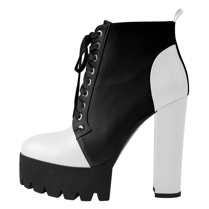 Platform Split Joint Lace-up Chunky Heel Ankle Boots