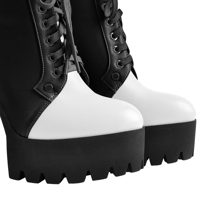 Platform Split Joint Lace-up Chunky Heel Ankle Boots