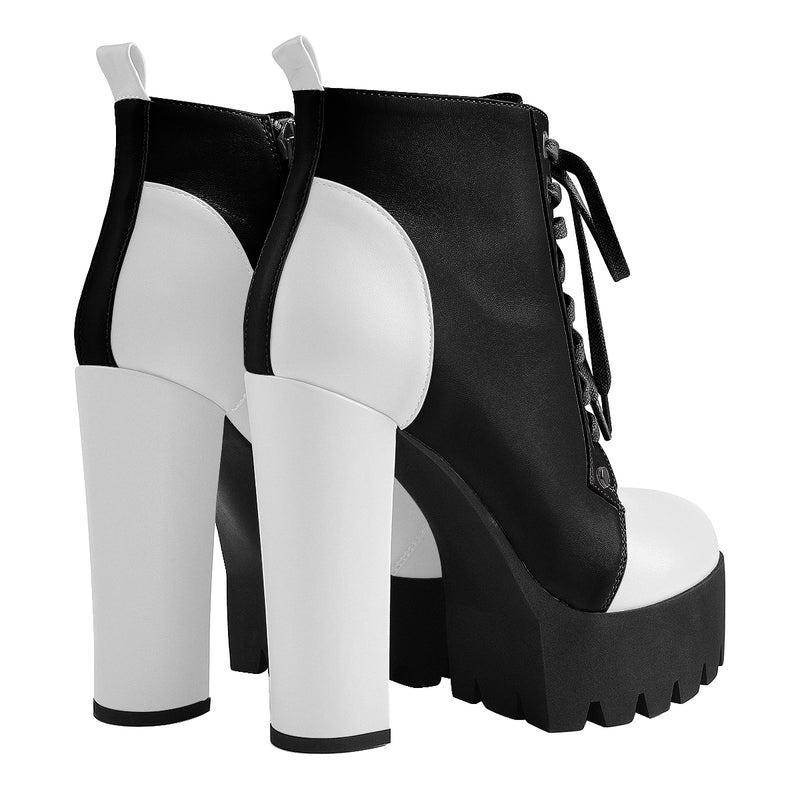 Platform Split Joint Lace-up Chunky Heel Ankle Boots