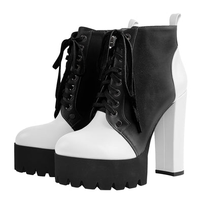 Platform Split Joint Lace-up Chunky Heel Ankle Boots