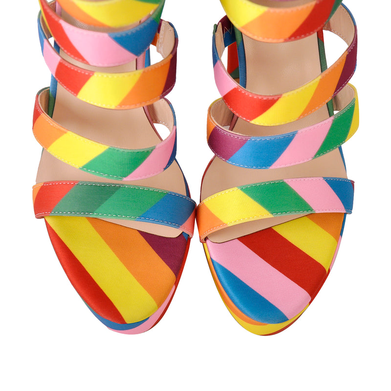 Platform Chunky Heel Rainbow Straps Sandals
