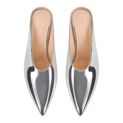 Pointed Toe Patent Leather Wedge Heel Mule Pumps