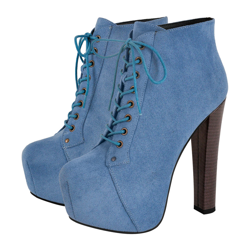 Blue Suede Platform Chunky Heel Ankle Boots