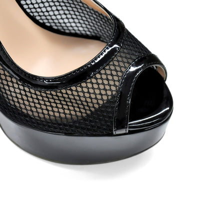 Peep Toe Platform Mesh Buckle Stiletto Pumps