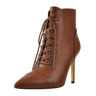 Pointed Toe Lace-up Stiletto Ankle Boots