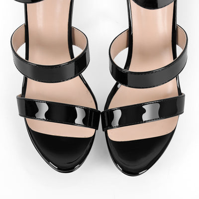 Black Ankle Zip Platform Stiletto Band Sandals