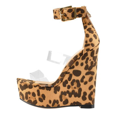 Suede Platform Transparent Strap Wedge Sandals