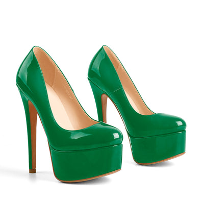 Platform Patent Leather Rounde Toe High Heels Pumps