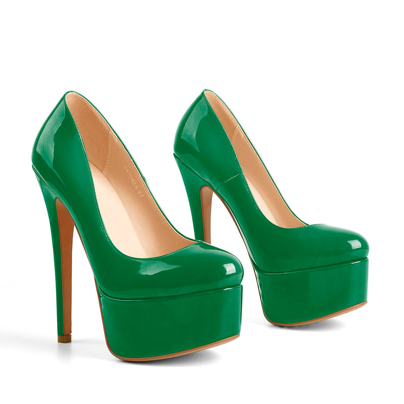 Platform Patent Leather Rounde Toe High Heels Pumps