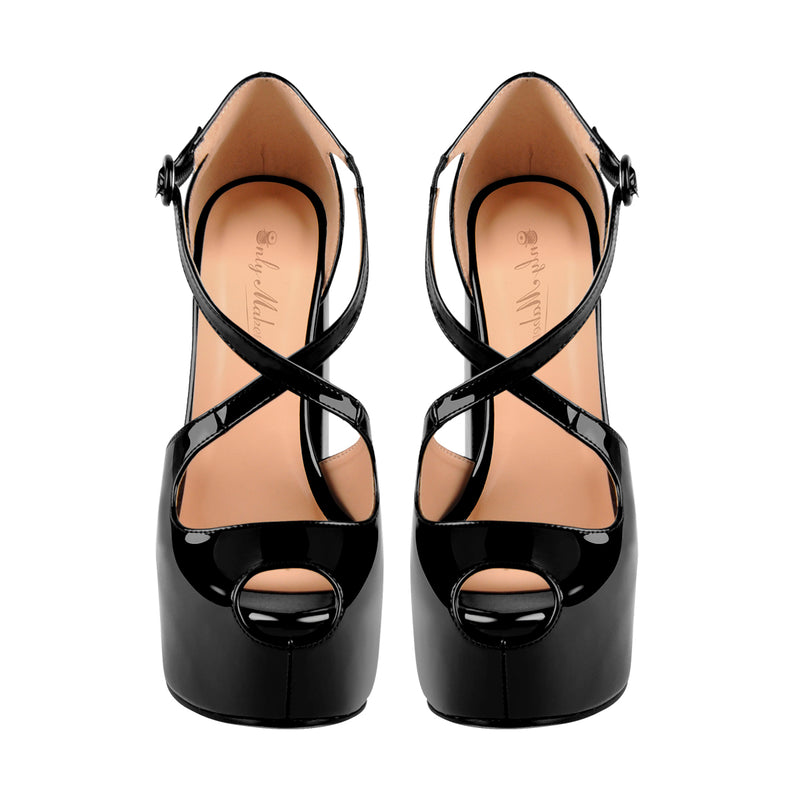 Peep Toe Platform Criss Cross Strap Sandals