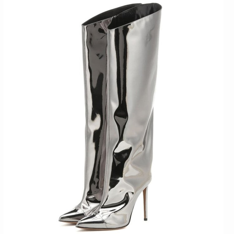Metallic Leather Stiletto Knee High Boots – Onlymaker
