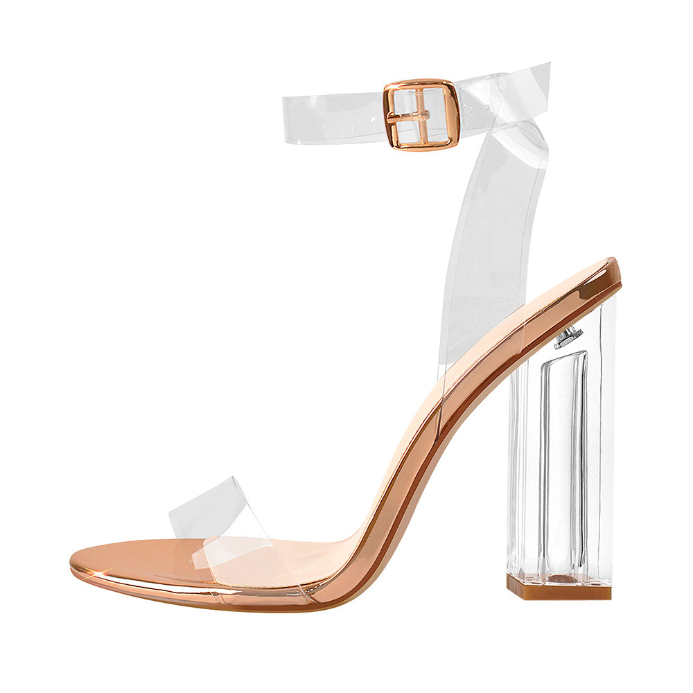 Clear Ankle Strap Perspex Rose Gold High Heel Sandals – Onlymaker