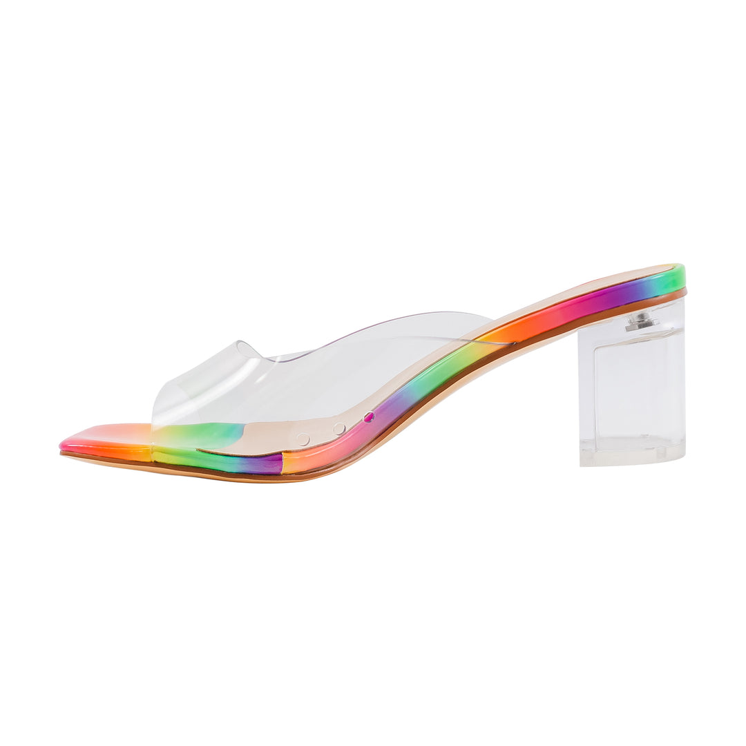 Rainbow Sandals Transparent Chunky Heel Onlymaker