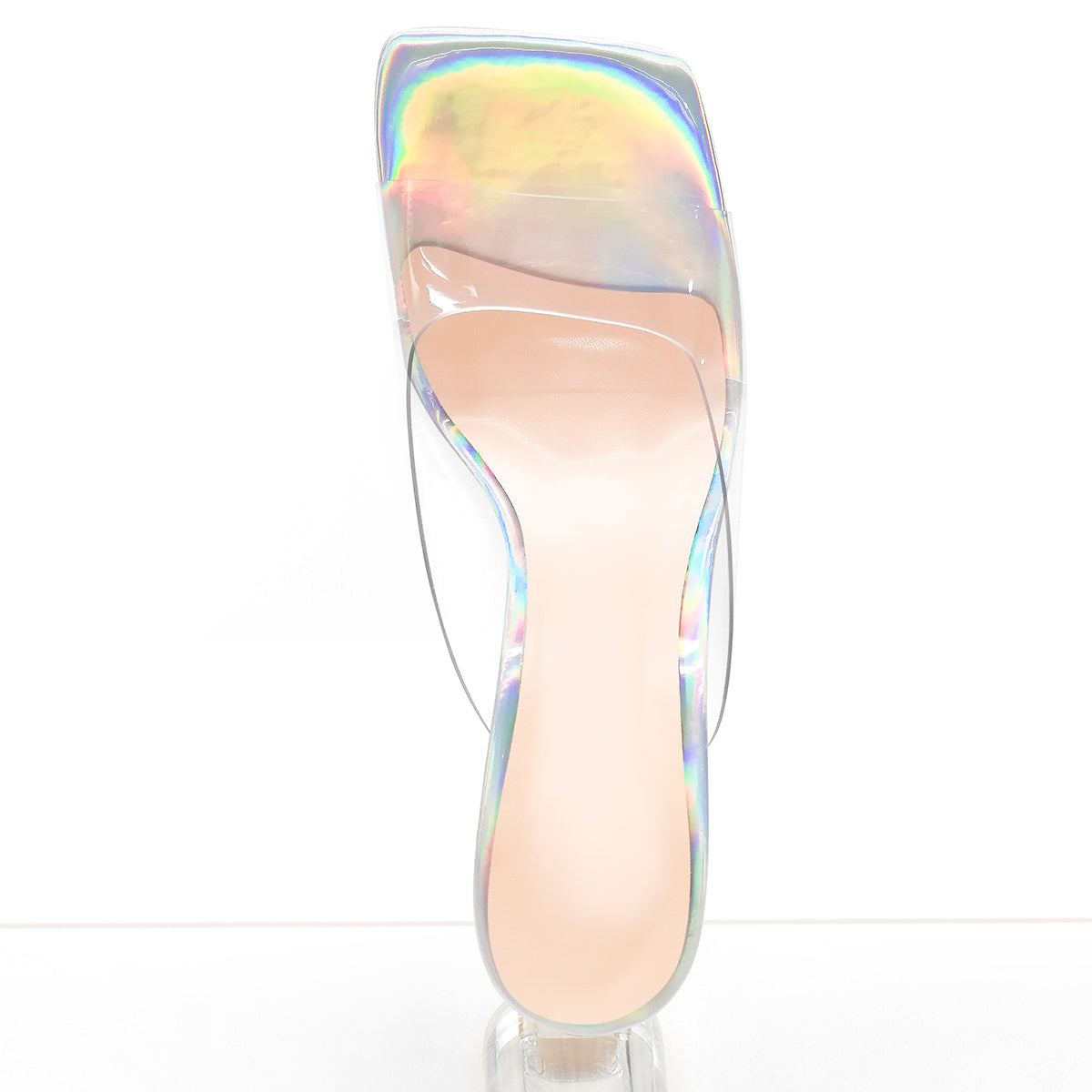 Holographic Transparent Chunky Heel Square Toe Sandals Mules – Onlymaker