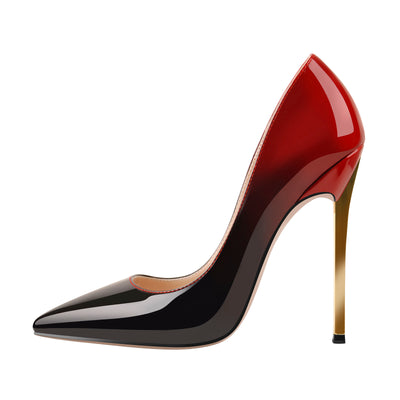 Black Red Gradient Patent Leather Metal Heels Pumps – Onlymaker
