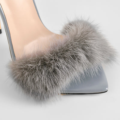 Gray Feather Pointed Toe High Heel Stilettos Sandals – Onlymaker