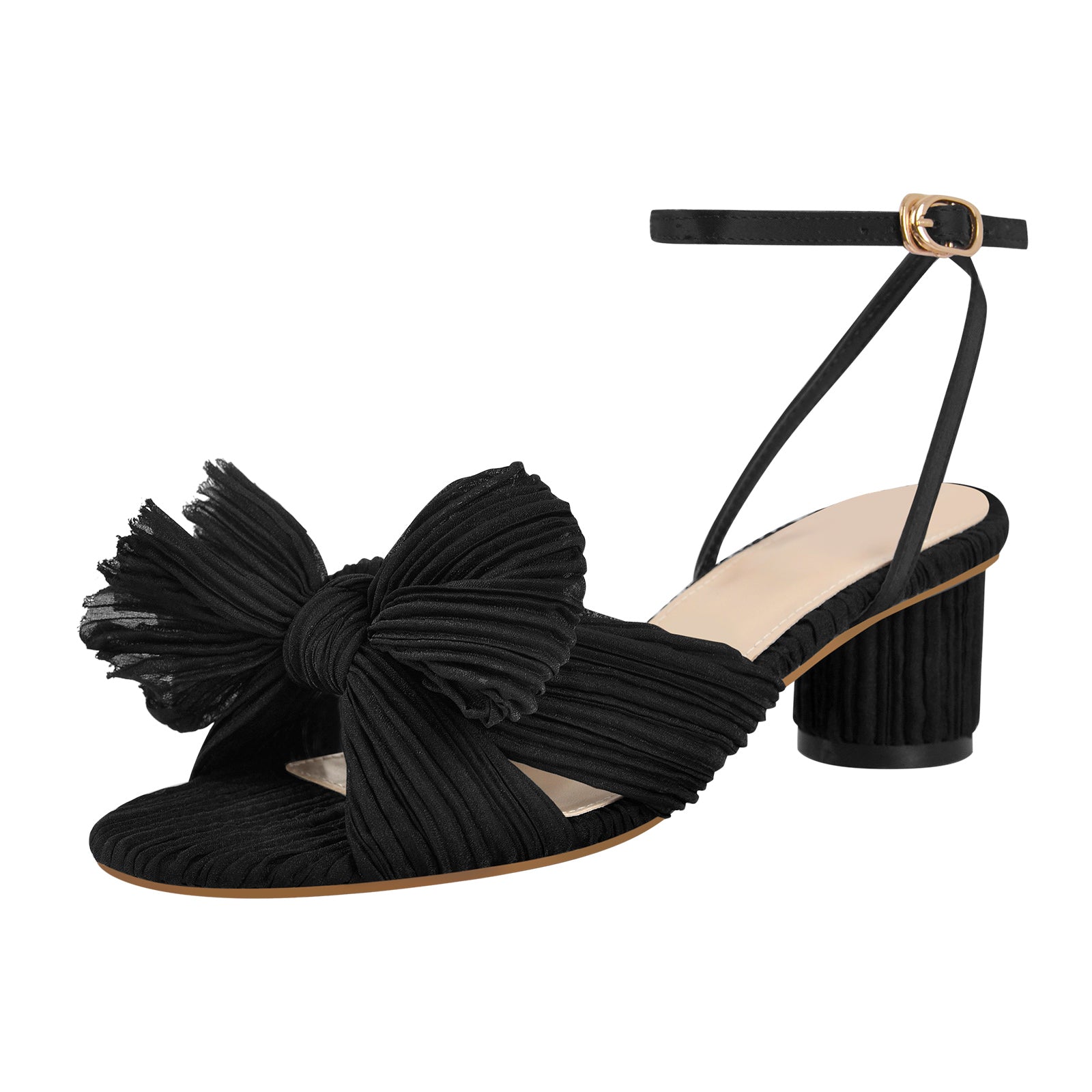 Pleated Bowknot Mid Chunky Heel Sandals – Onlymaker