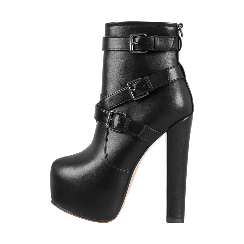 Round Toe Platform Chunky Buckle Zipper Ankle Boots – Onlymaker