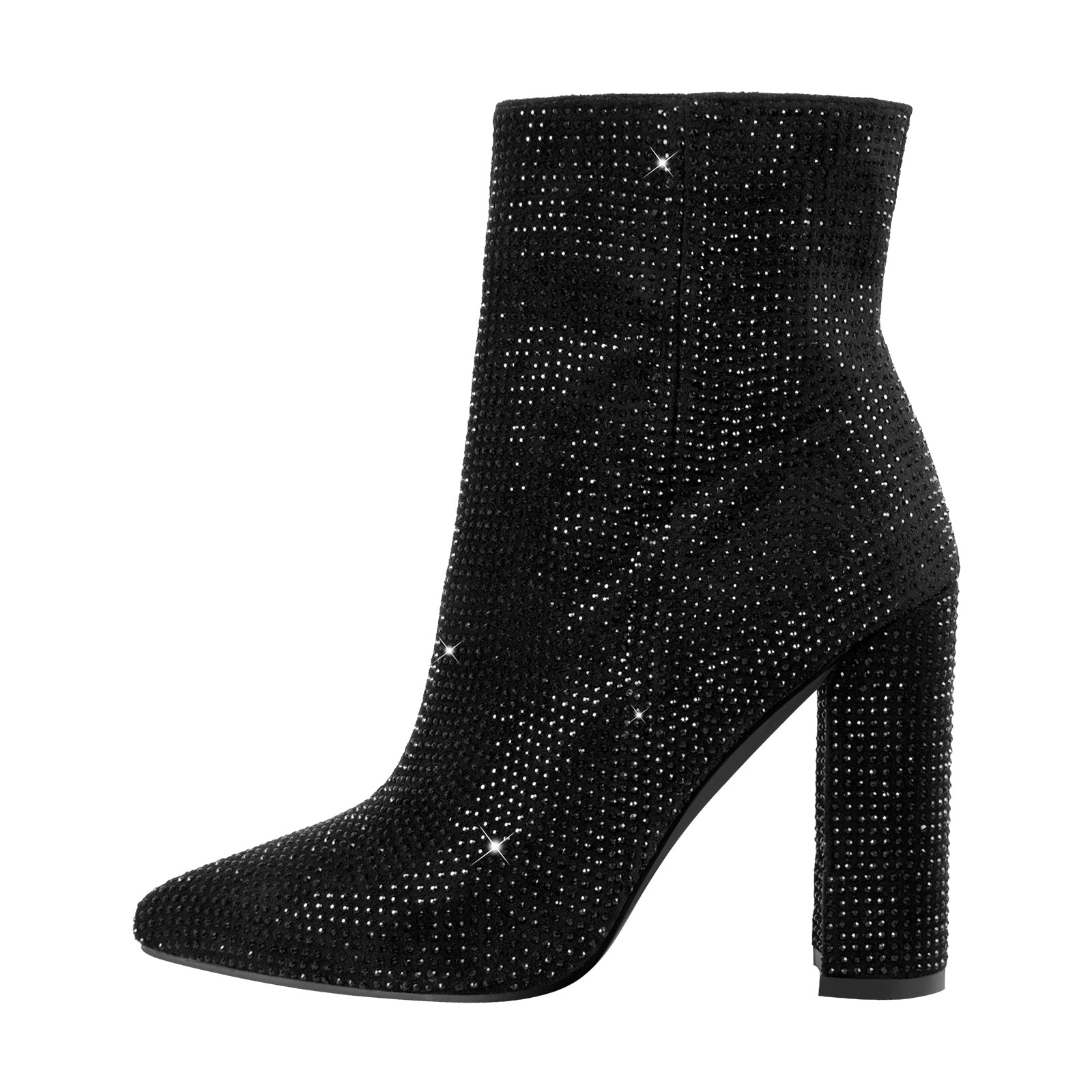 Pointed Toe Rhinestone Chunky Heel Ankle Boots – Onlymaker