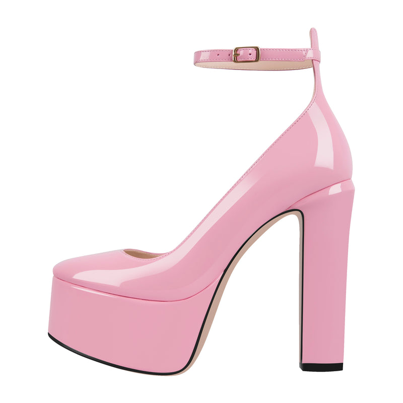 London Rebel Pale Pink Pointed Slim Block Heel Court Shoes | New Look