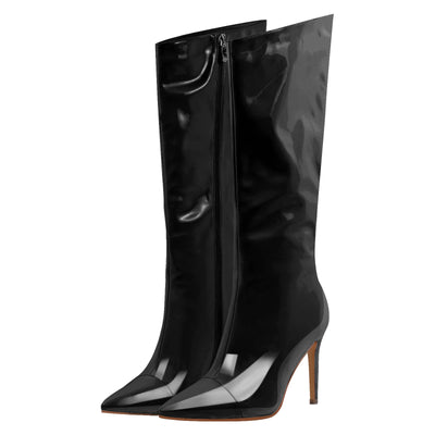 Patent Leather Pointed Toe Knee High Boots