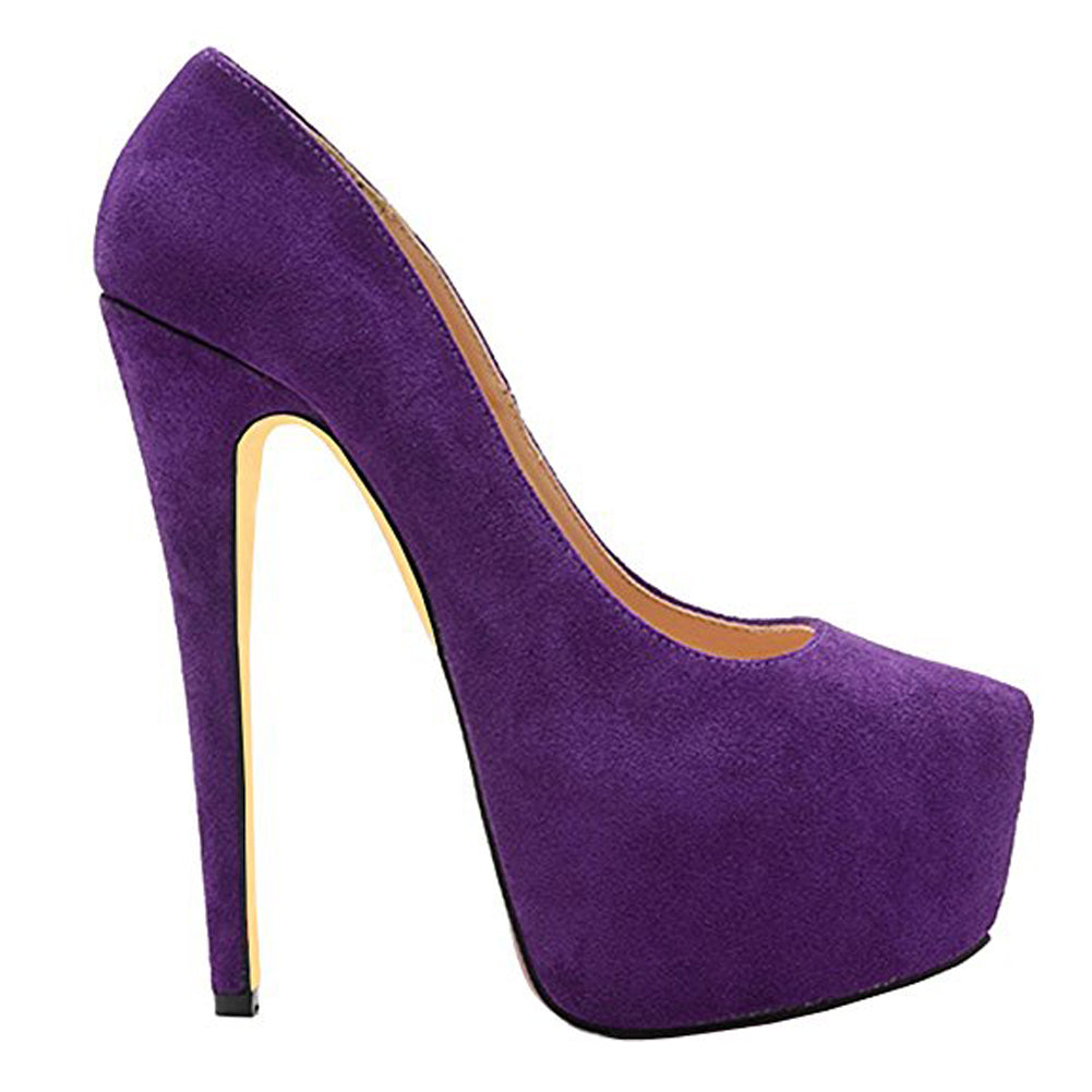 Purple Classic Platform Round Toe Pumps Chunky Heels – Onlymaker
