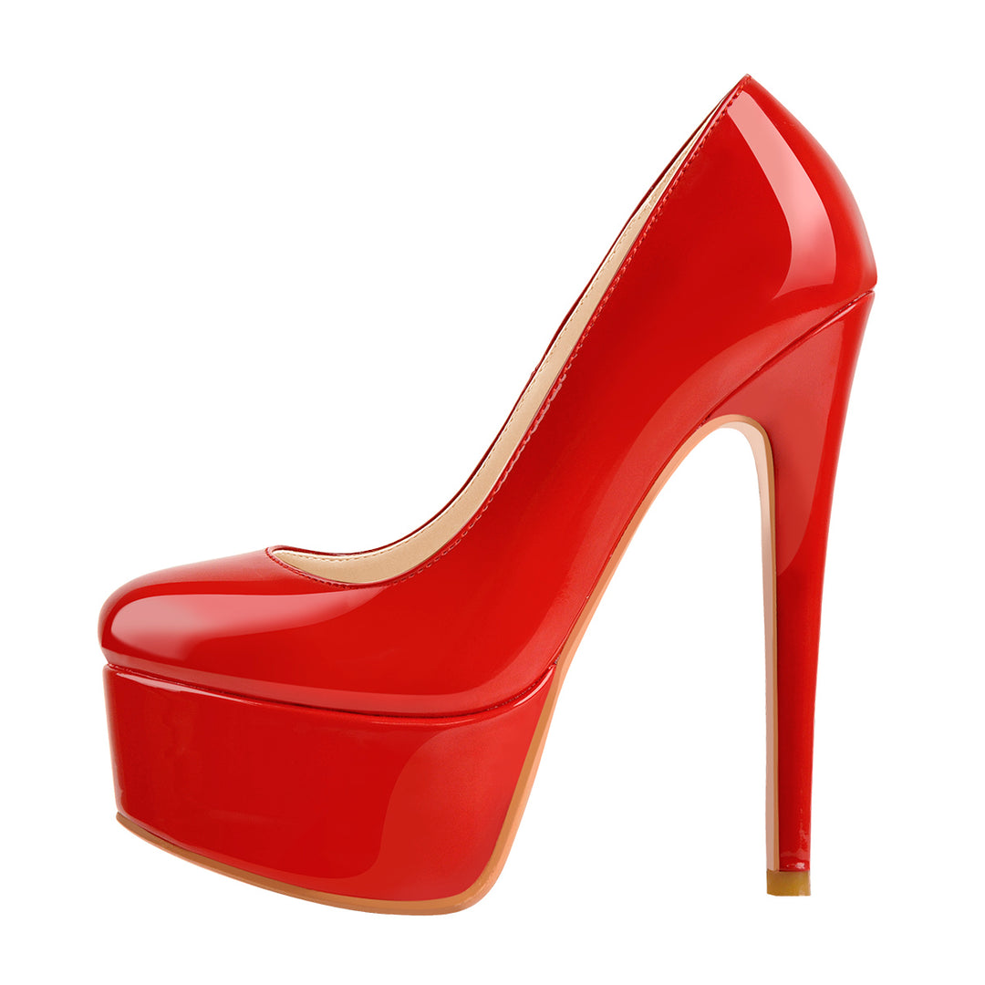 Patent Leather Rounde Toe Platform Red Stiletto High Heels Pumps Onlymaker