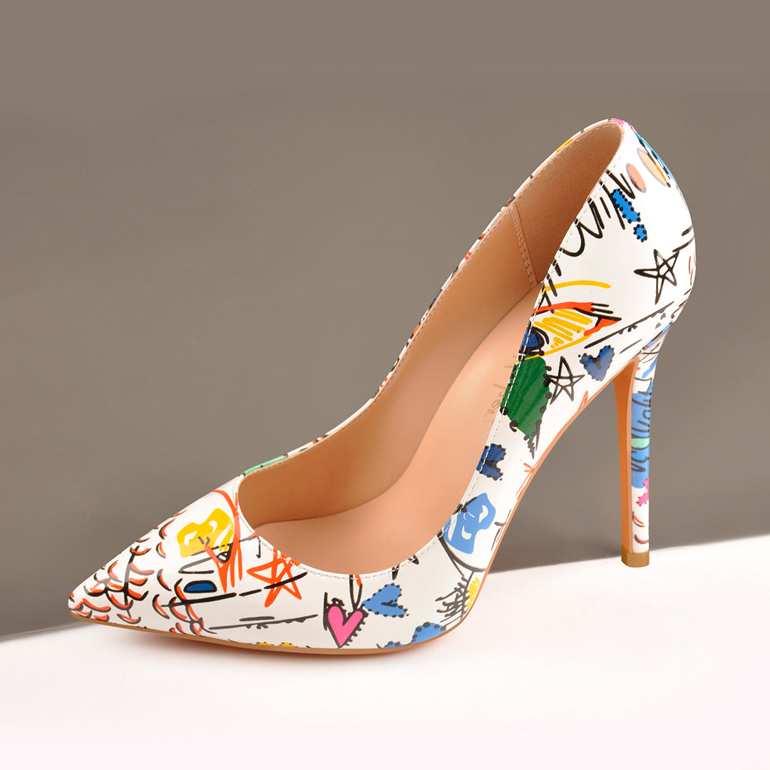 Graffiti Colorful Stiletto Pointed Toe 12cm High Heels Pumps Onlymaker