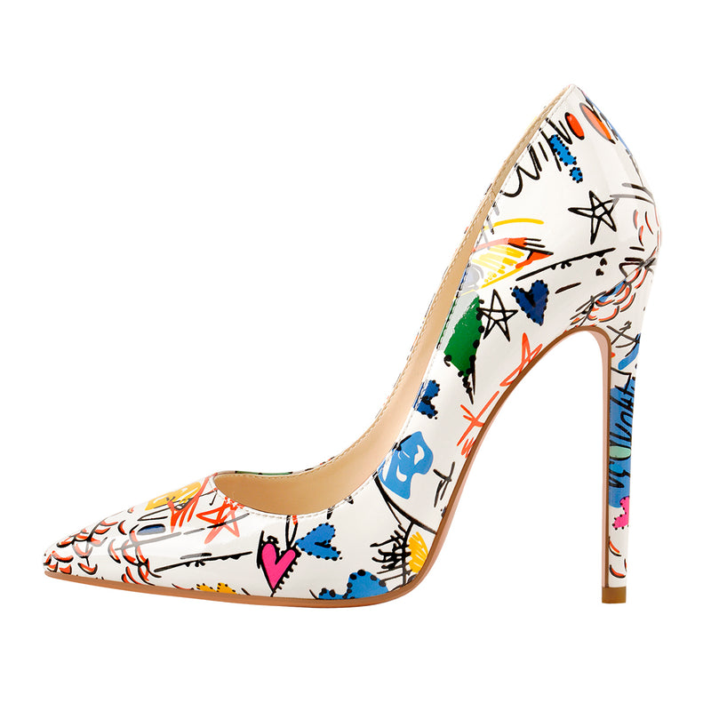 Graffiti Colorful Stiletto Pointed Toe 12cm High Heels Pumps – Onlymaker