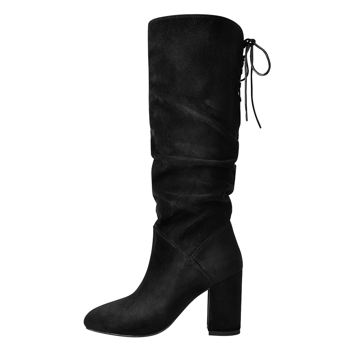 Black Suede Round Toe Chunky Heels Boots – Onlymaker