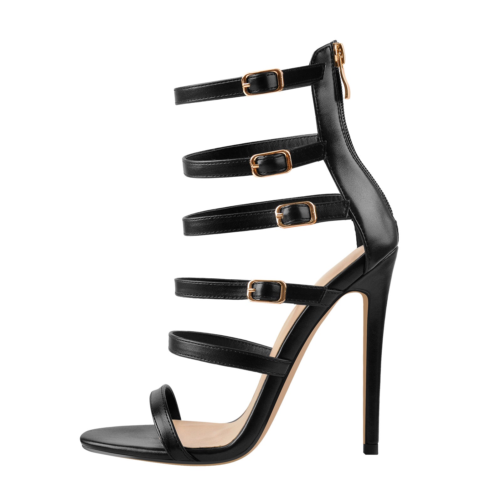 Black Gladiator Open Toe Zip High Heel Stiletto Sandals – Onlymaker