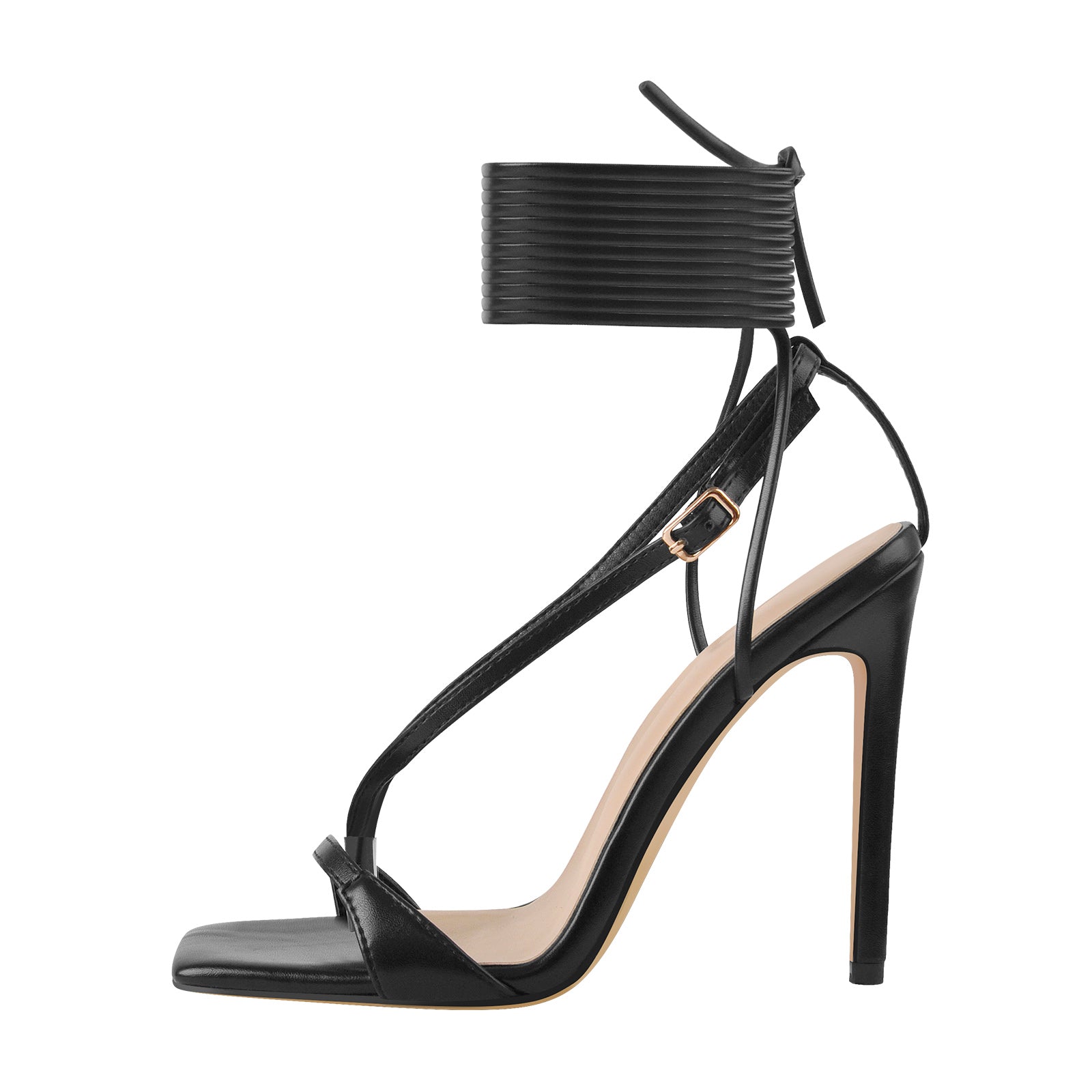 Square Toe Black Strap High Heel Stiletto Sandals – Onlymaker