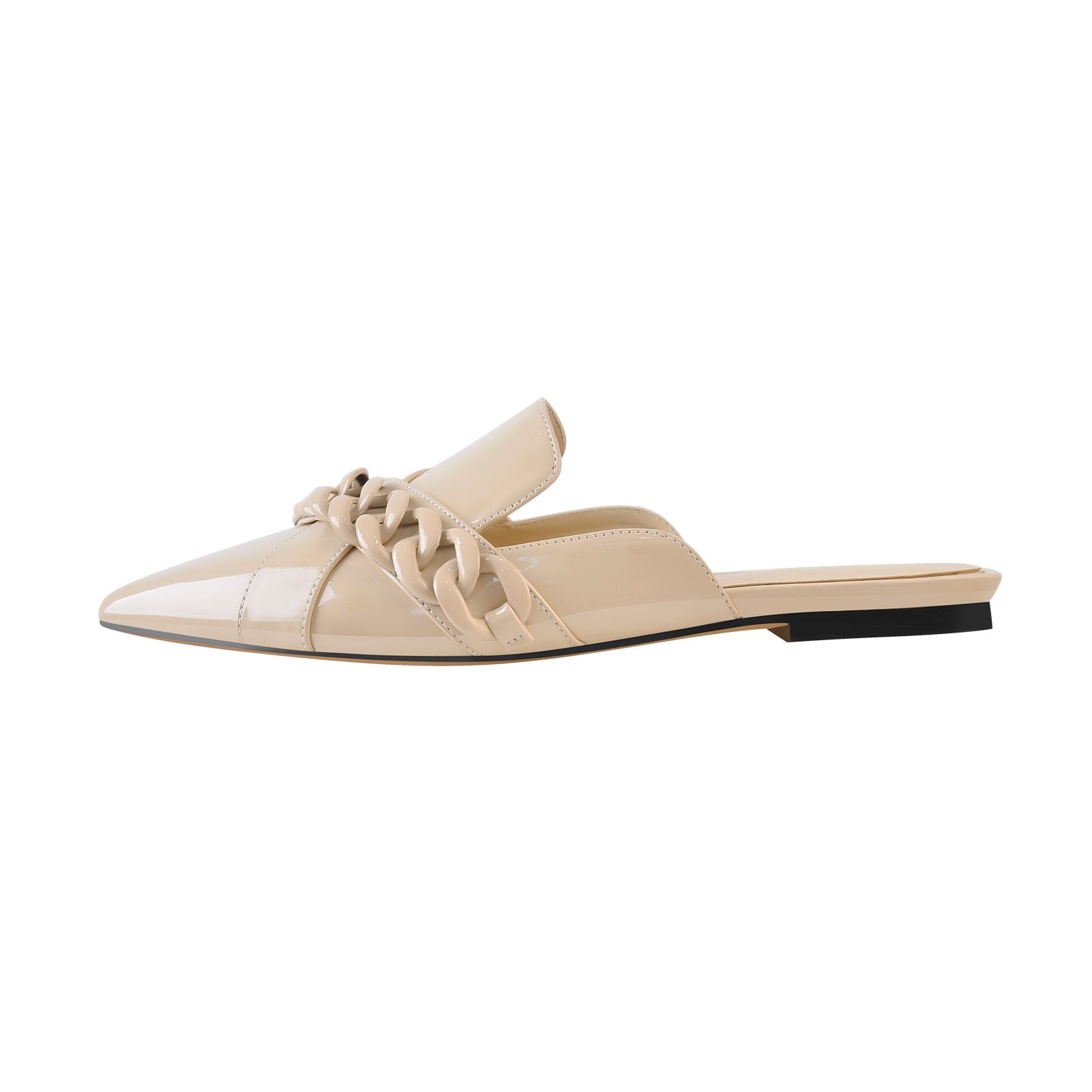 Beige Pointed Toe Chain Mule Shoes – Onlymaker