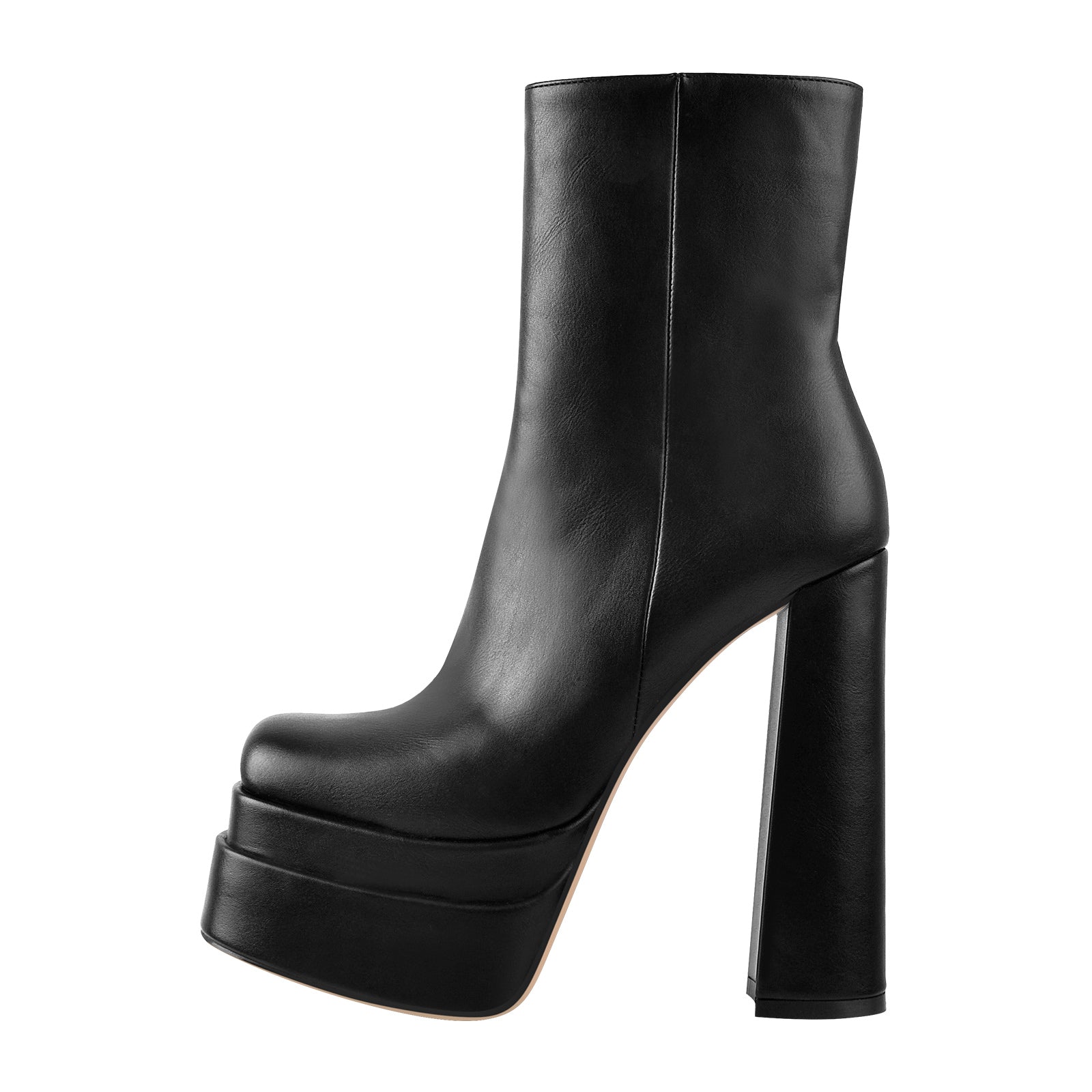 Square Toe Black Double Platform Block Heel Boots – Onlymaker