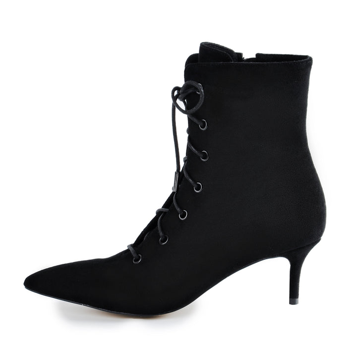 Kitten Low Heel Pointed Toe Lace Up Ankle Boots Onlymaker