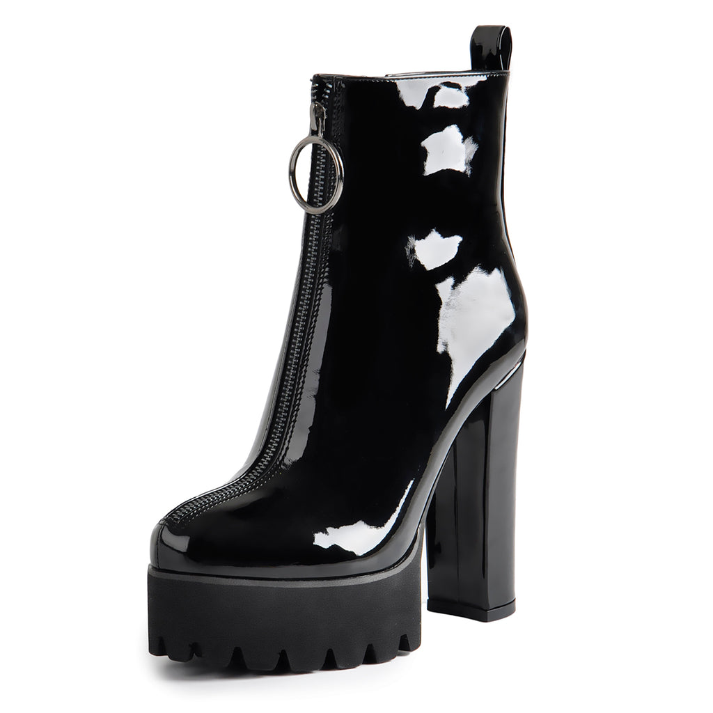 Patent leather clearance chunky heel boots