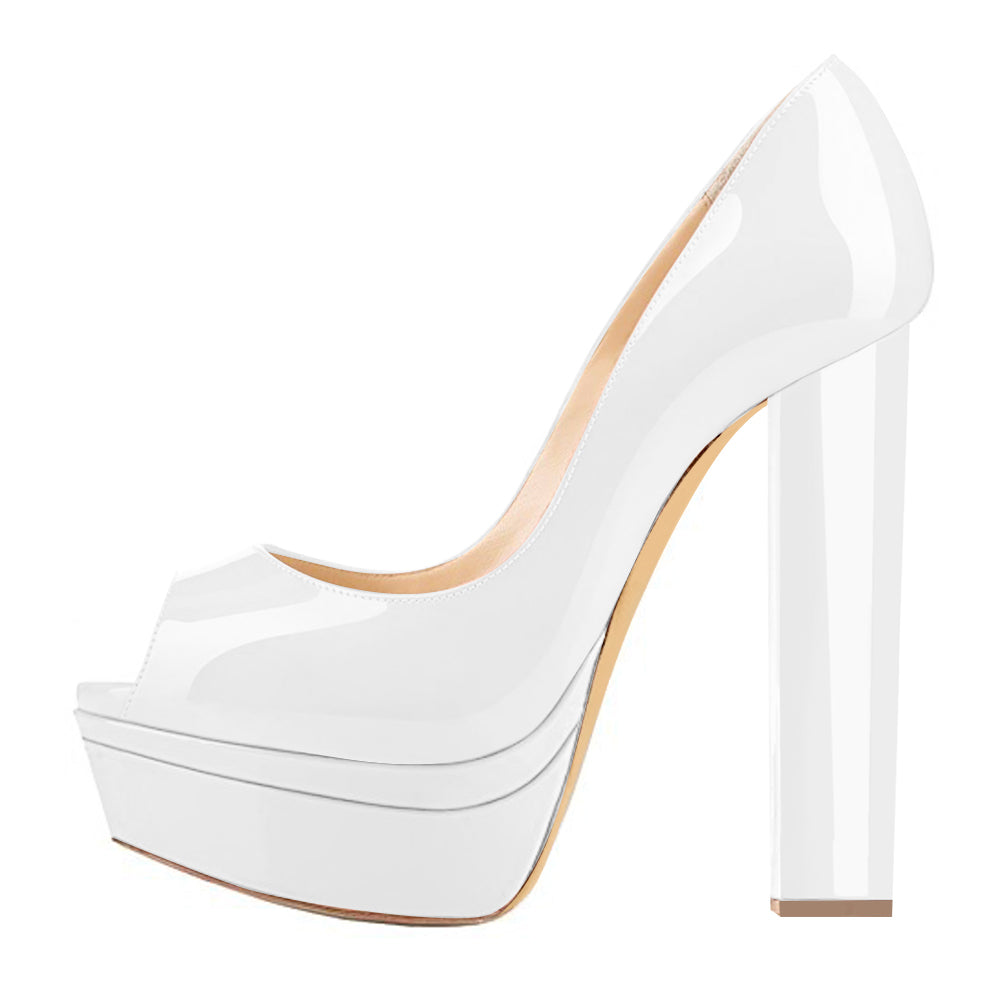 Classic White Peep Toe Platform Pumps – Onlymaker