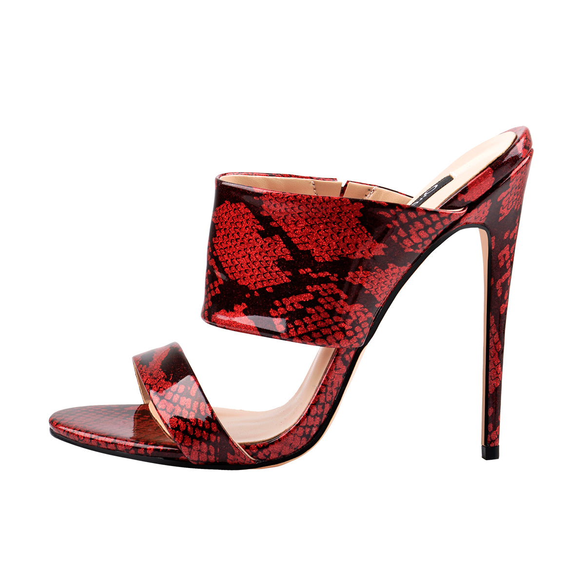 Two Band Snake Red Sandals High Heel Mules – Onlymaker