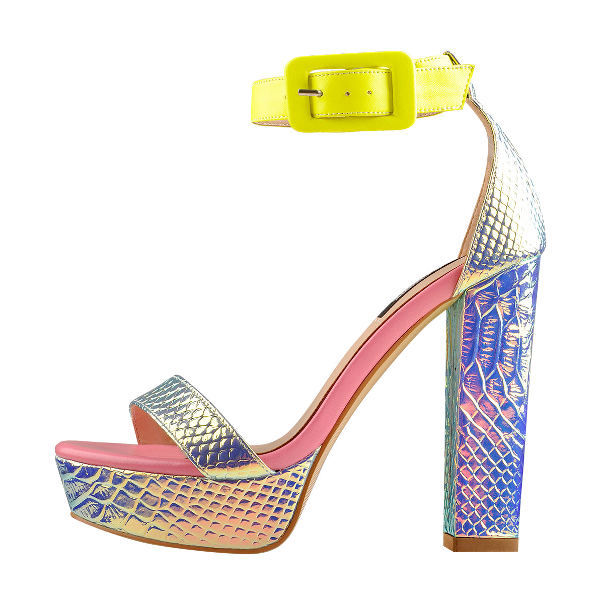 Green Holographic Leather Opened Pointed Toe Rhinestone Strappy Sandals  With Decorative Heels