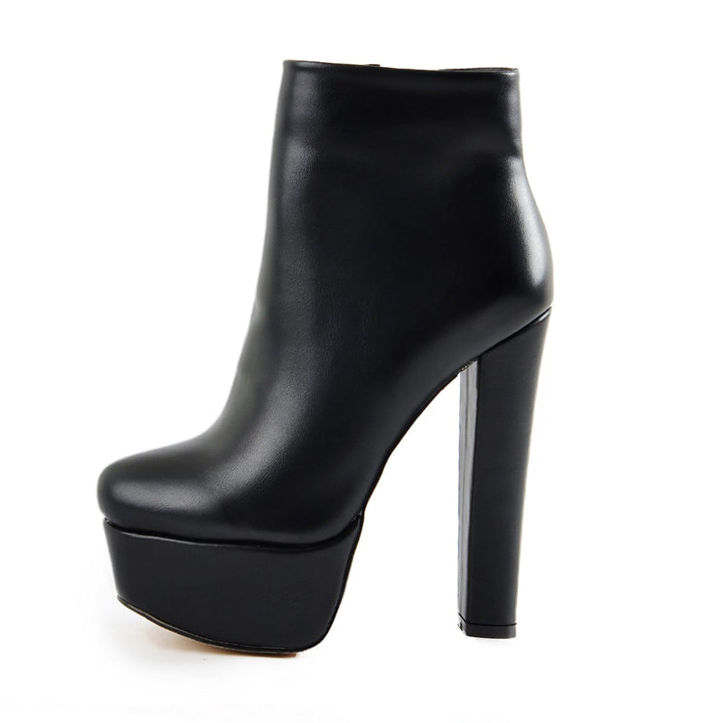 Black Platform Round Toe Chunky Heel Ankle Boots – Onlymaker
