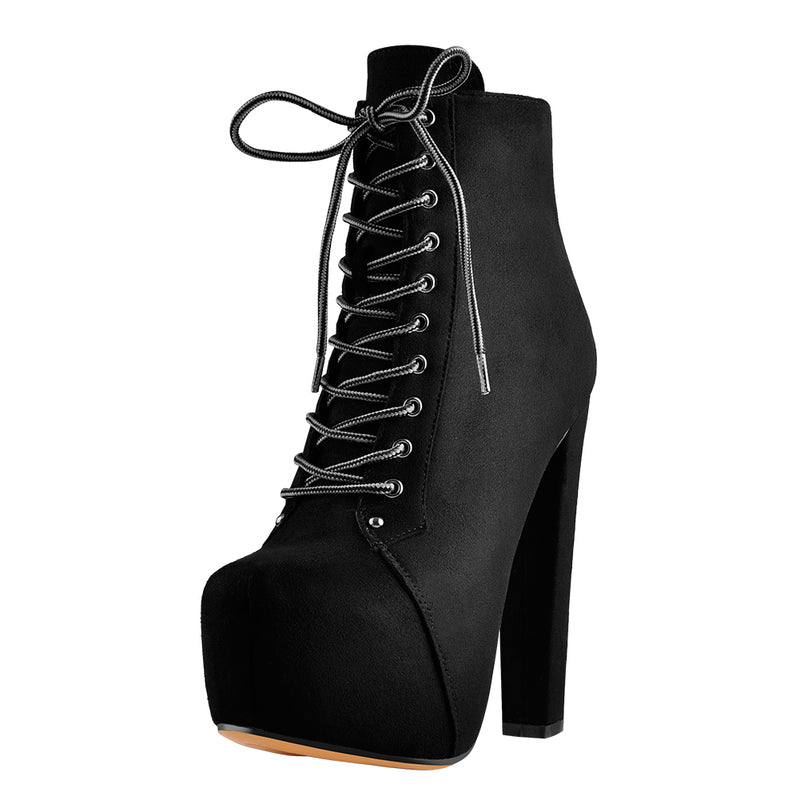Buy Susanny High Heel Boots for Women,Womens Platform Boot Heels Sexy Round  Toe Lace UP High Heels Mid Calf Boots, Black, 8.5 at Amazon.in