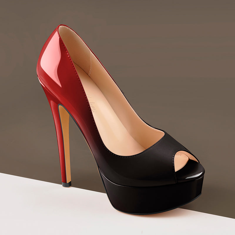 Red Black Peep Toe Platform Stiletto High Heel Pumps – Onlymaker